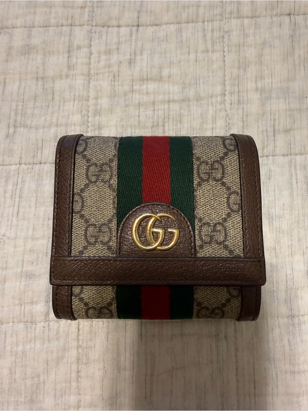 Gucci Brown GG Canvas Wallet with Green and Red Web